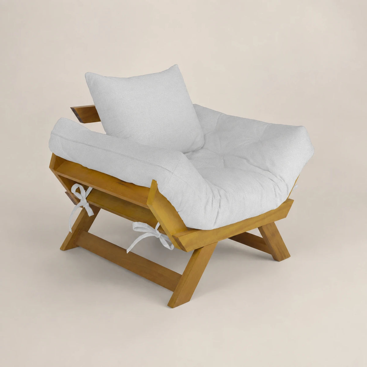 Poltrona Jap�o Acquablock Madeira Pinus Mel - Branco Off