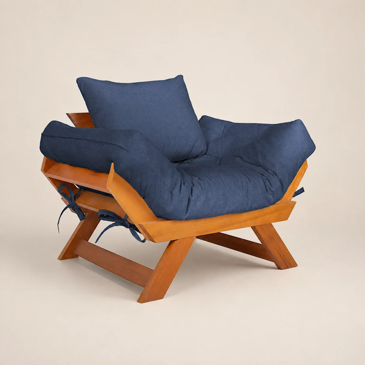 Poltrona Japão Acquablock Madeira Nobre Mel - Azul Royal