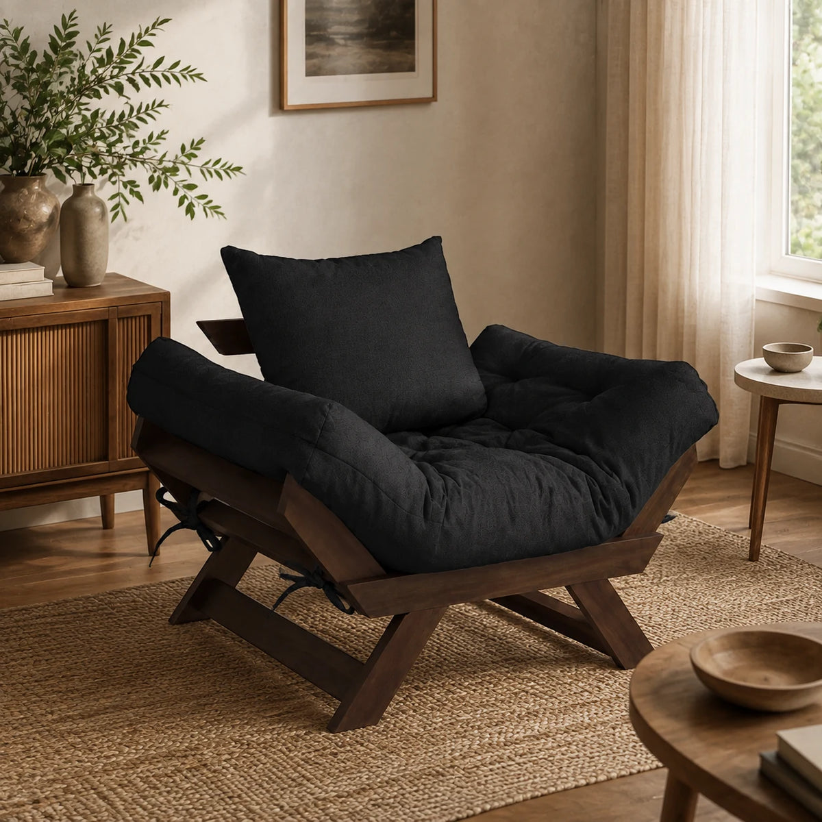 Poltrona Jap�o Acquablock Madeira Nobre Imbuia - Preto - ambientada