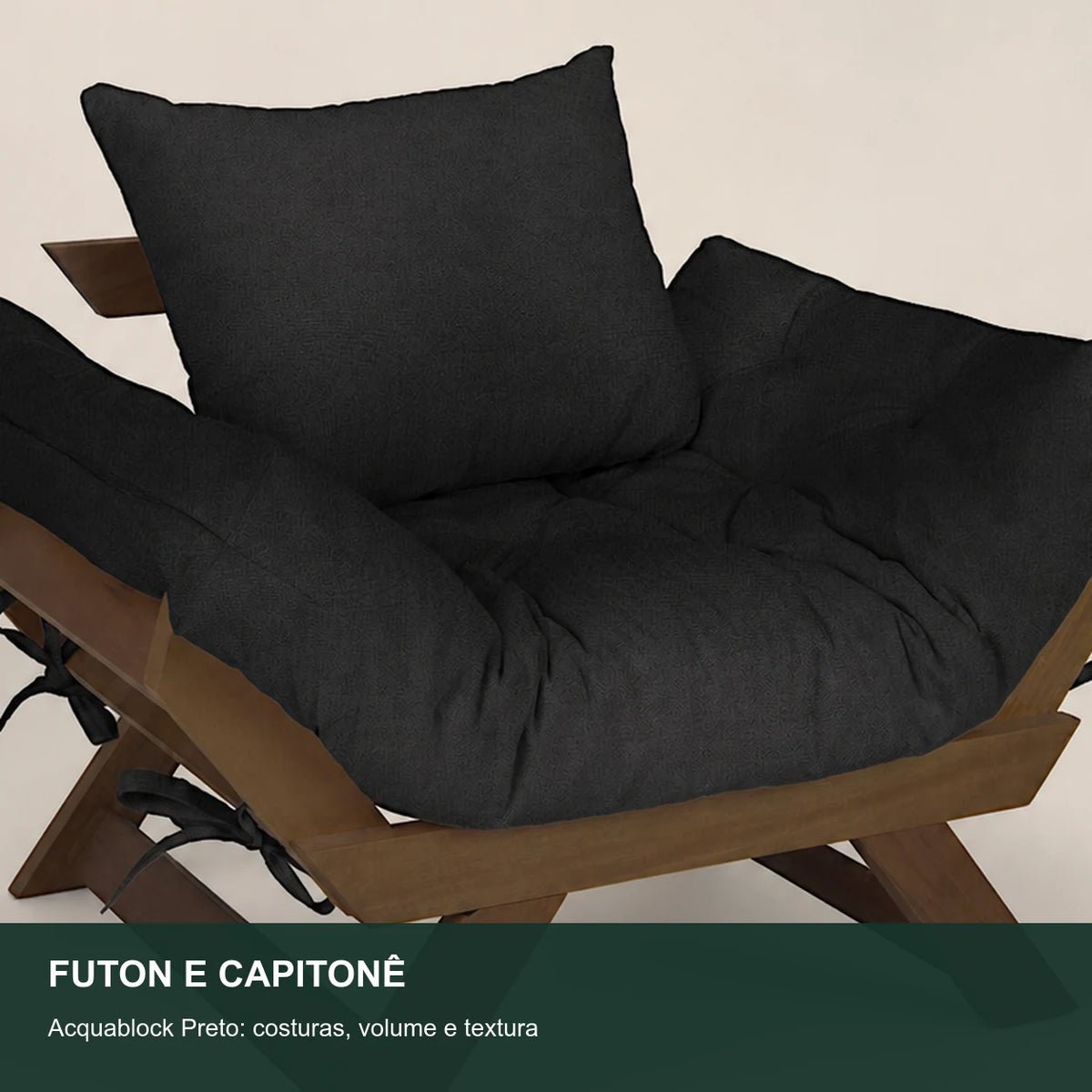 Poltrona Jap�o Acquablock Madeira Nobre Imbuia - Preto - detalhe-capitone