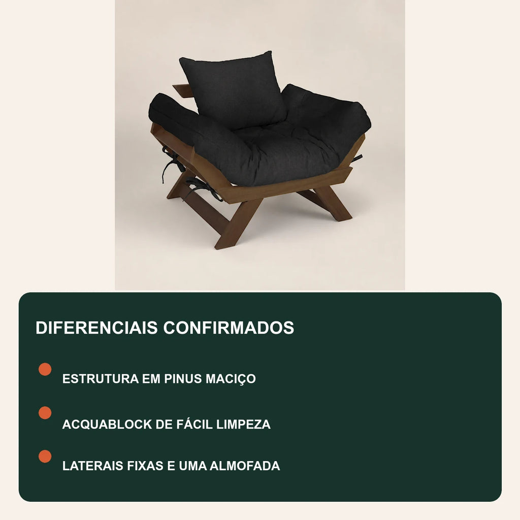Poltrona Jap�o Acquablock Madeira Nobre Imbuia - Preto - diferenciais
