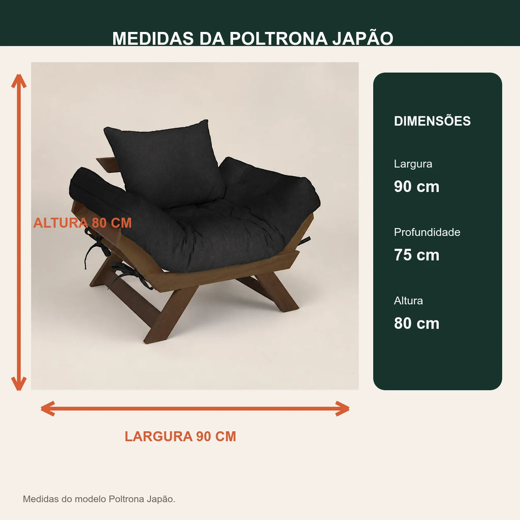 Poltrona Jap�o Acquablock Madeira Pinus Imbuia - Preto - medidas