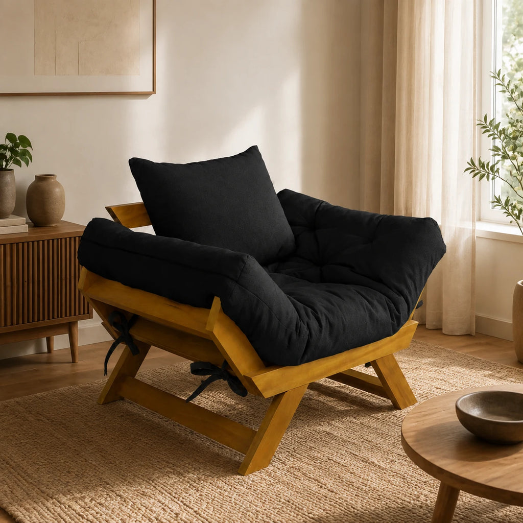 Poltrona Jap�o Acquablock Madeira Pinus Mel - Preto - ambientada
