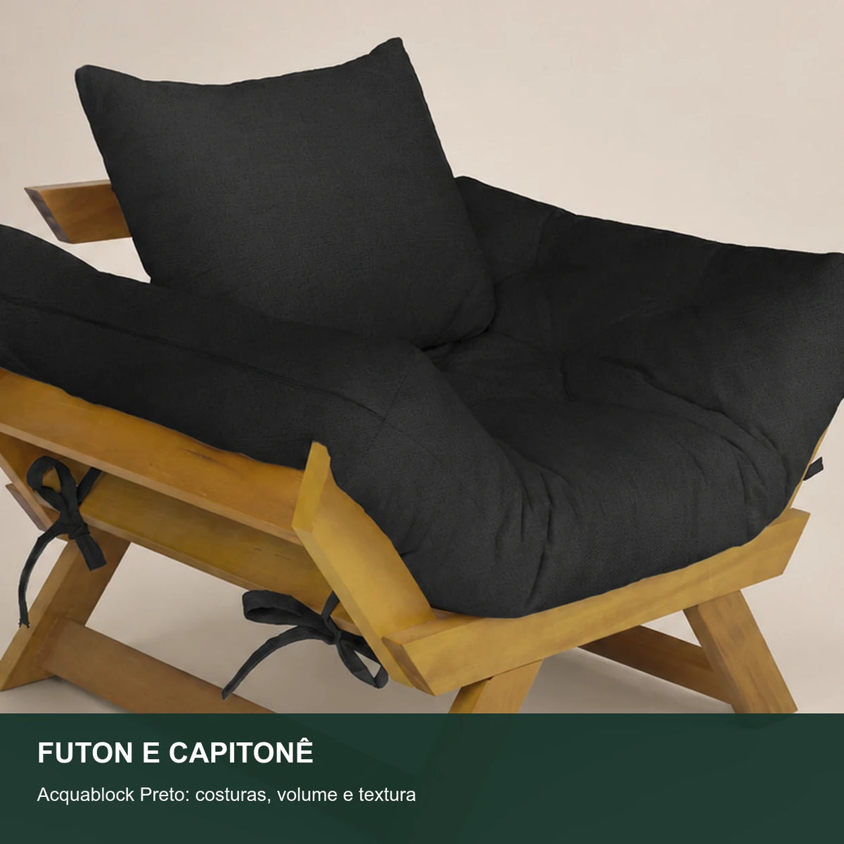 Poltrona Jap�o Acquablock Madeira Nobre Mel - Preto - detalhe-capitone