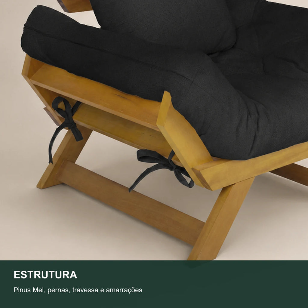Poltrona Jap�o Acquablock Madeira Pinus Mel - Preto - detalhe-estrutura