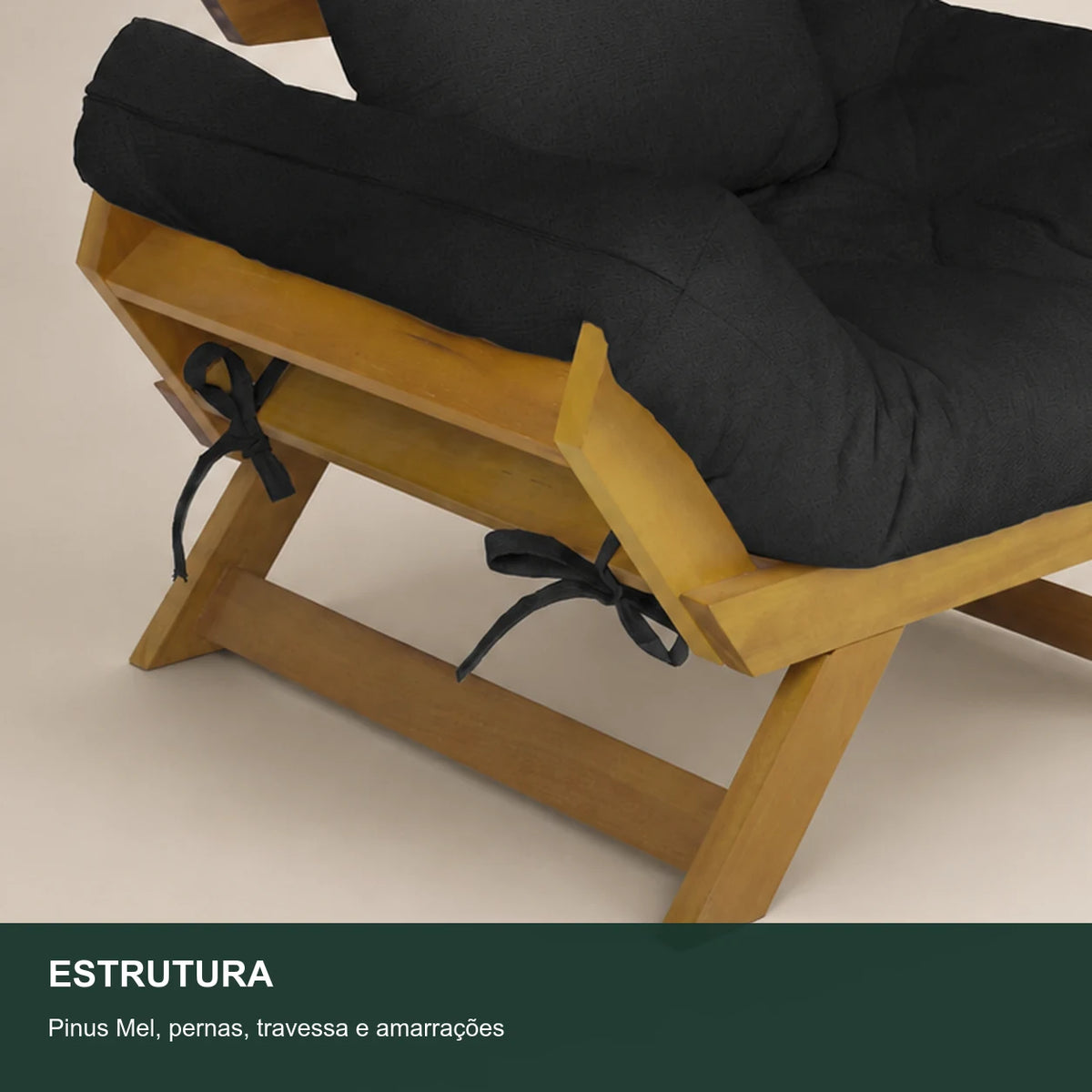 Poltrona Jap�o Acquablock Madeira Nobre Mel - Preto - detalhe-estrutura