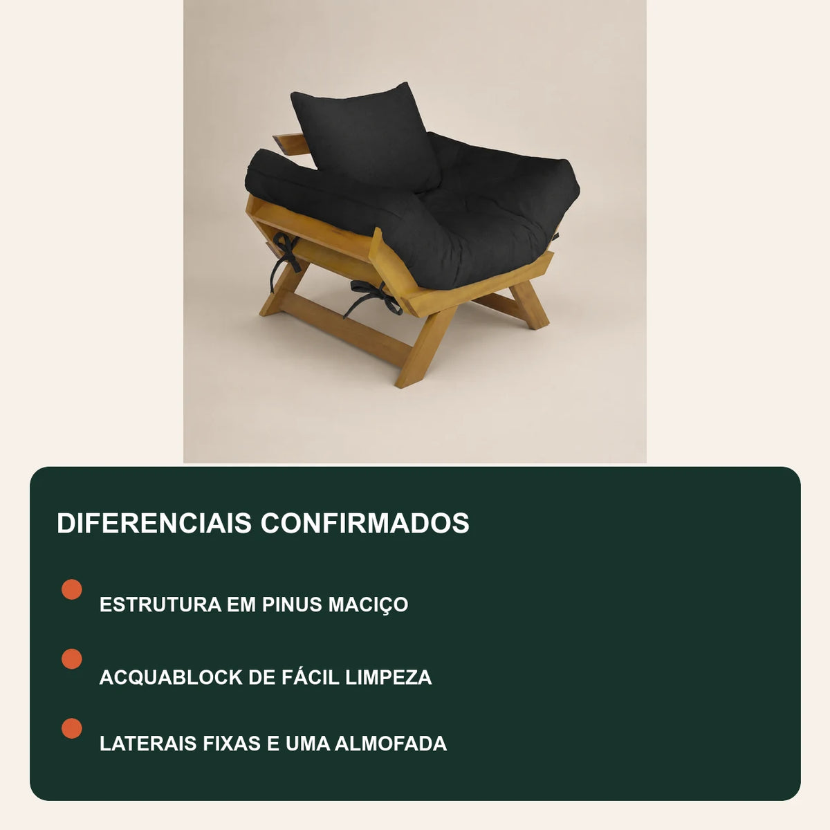 Poltrona Jap�o Acquablock Madeira Nobre Mel - Preto - diferenciais