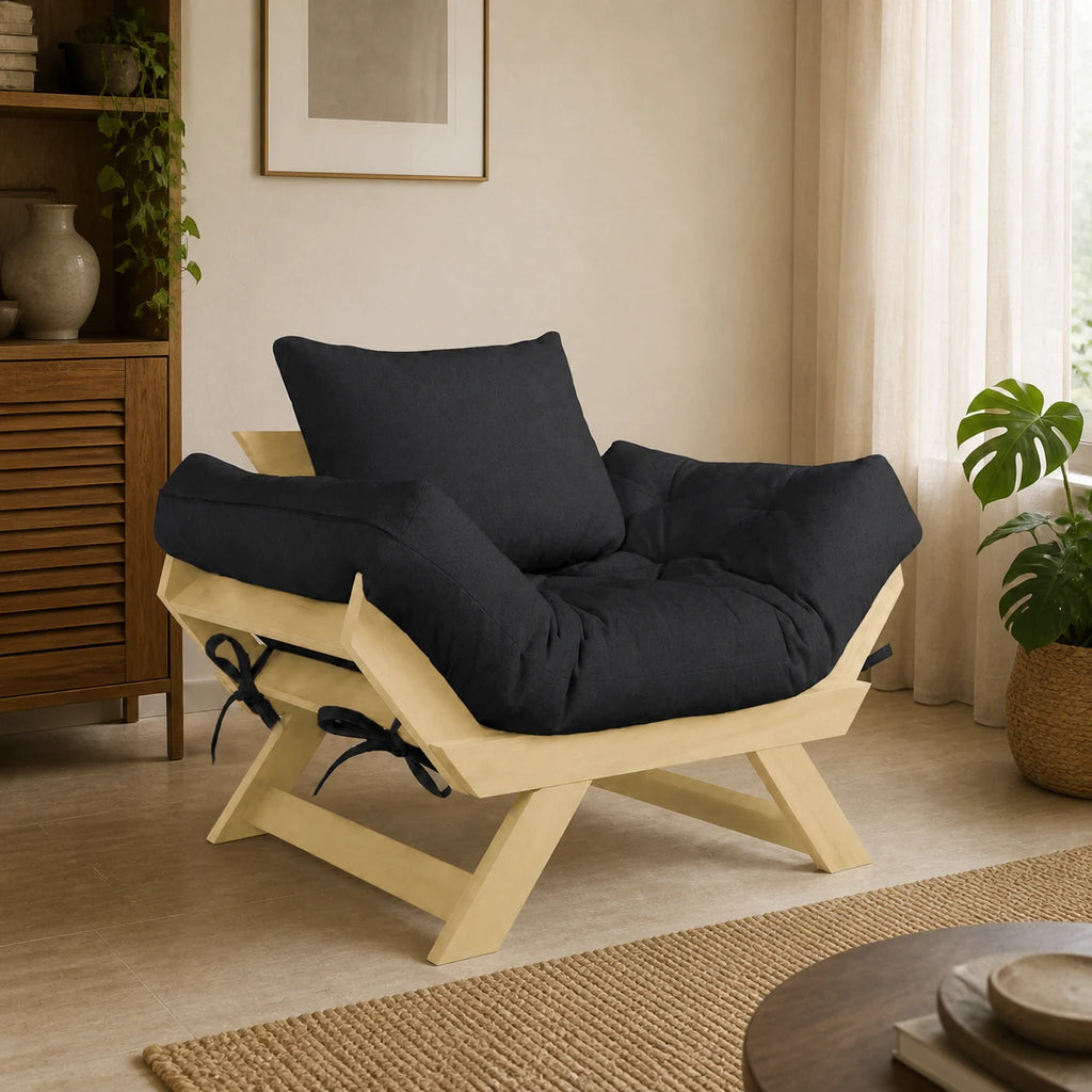 Poltrona Jap�o Acquablock Madeira Pinus Sem Pintura - Preto - ambientada