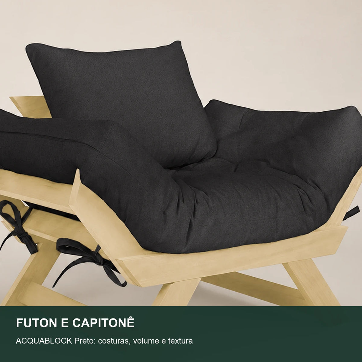 Poltrona Jap�o Acquablock Madeira Pinus Sem Pintura - Preto - detalhe-capitone