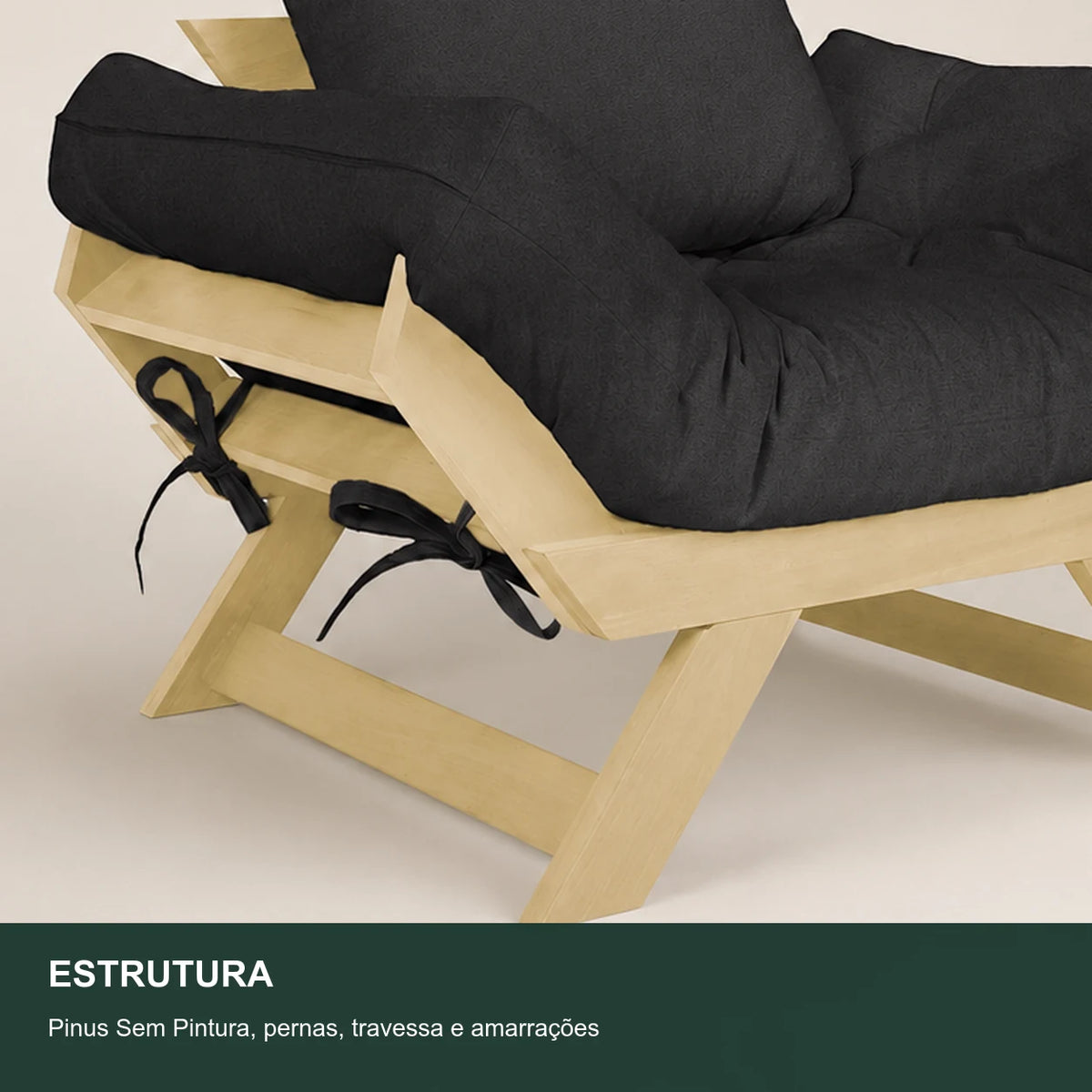 Poltrona Jap�o Acquablock Madeira Pinus Sem Pintura - Preto - detalhe-estrutura