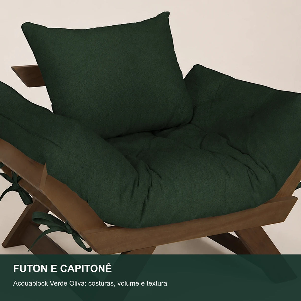 Poltrona Jap�o Acquablock Madeira Pinus Imbuia - Verde Oliva - detalhe-capitone
