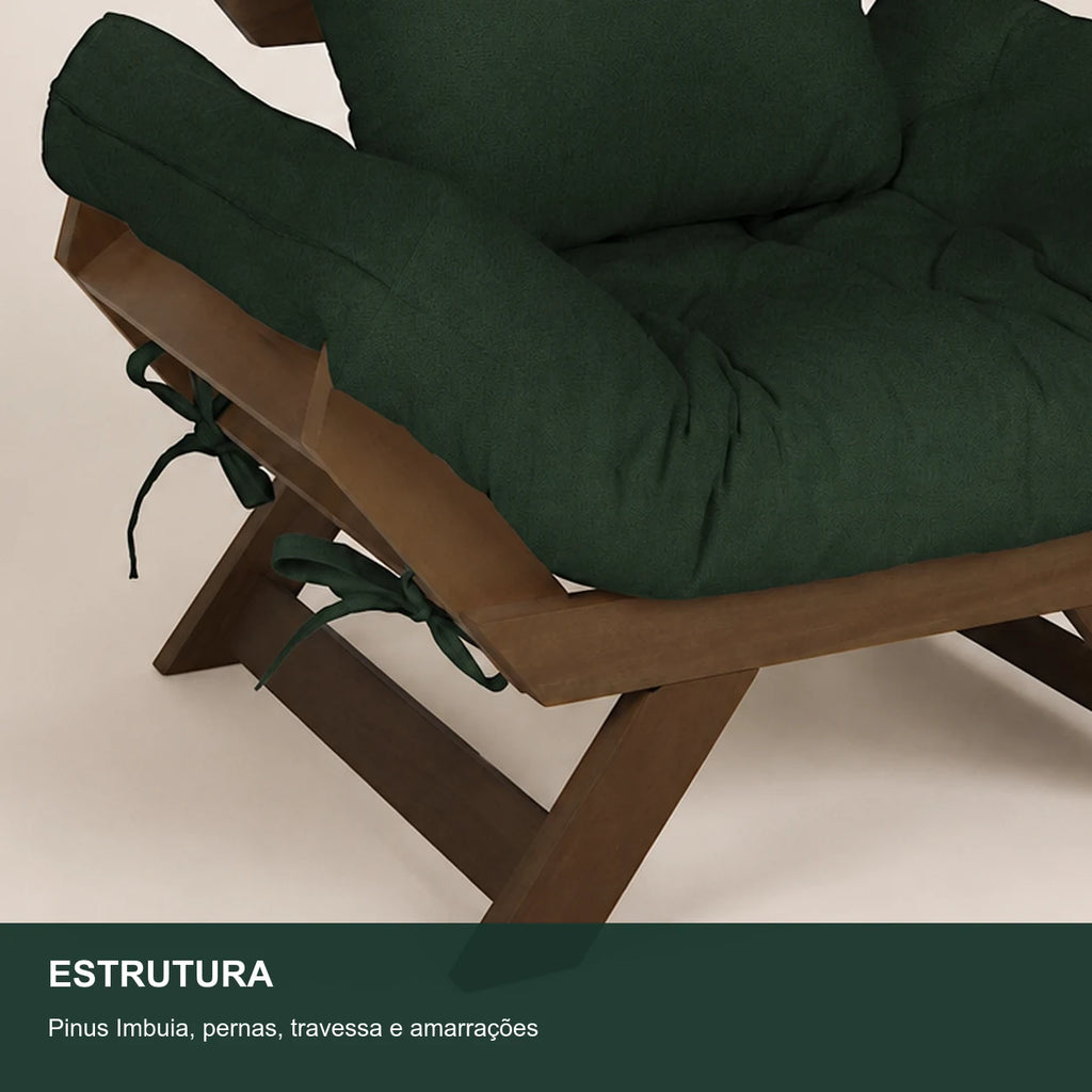 Poltrona Jap�o Acquablock Madeira Nobre Imbuia - Verde Oliva - detalhe-estrutura