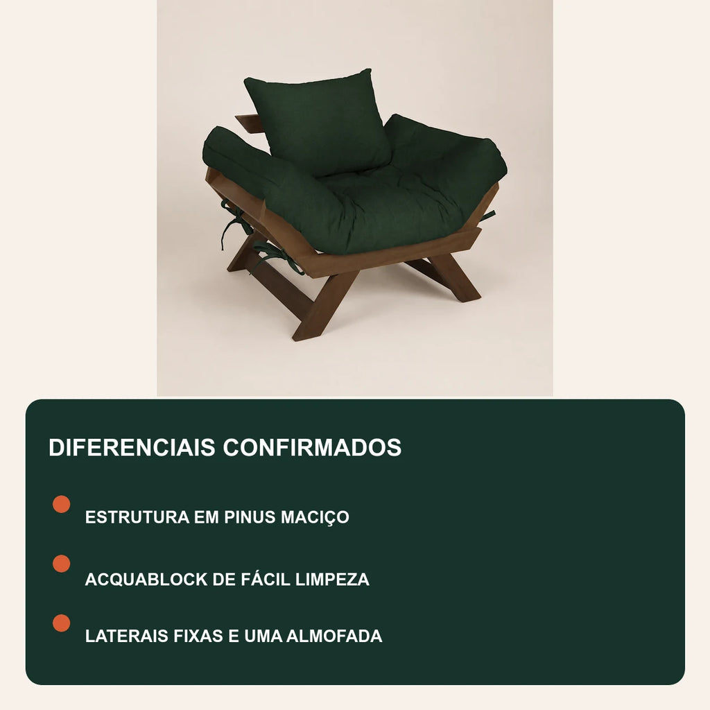 Poltrona Jap�o Acquablock Madeira Nobre Imbuia - Verde Oliva - diferenciais