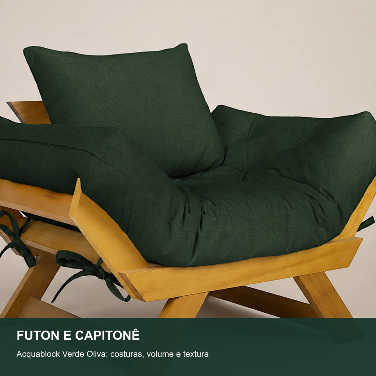 Poltrona Jap�o Acquablock Madeira Nobre Mel - Verde Oliva - detalhe-capitone