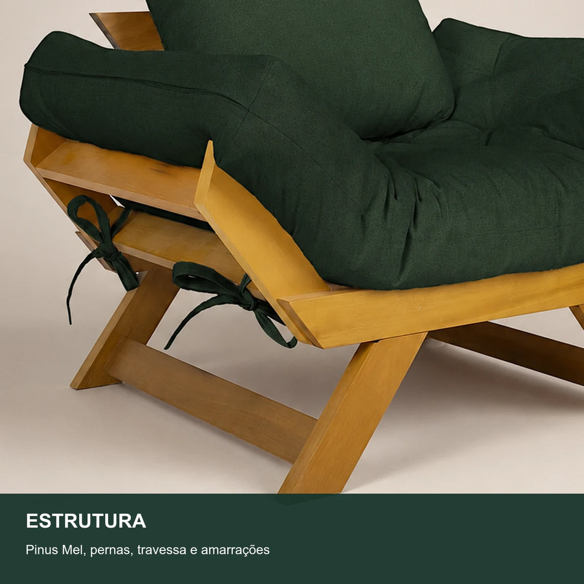 Poltrona Jap�o Acquablock Madeira Nobre Mel - Verde Oliva - detalhe-estrutura