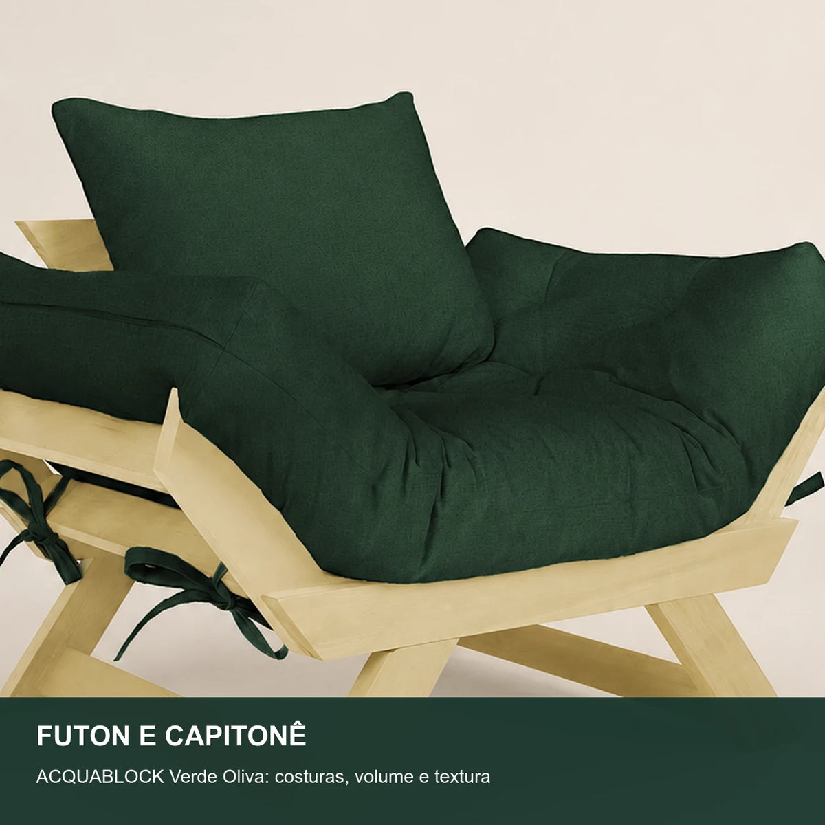 Poltrona Jap�o Acquablock Madeira Pinus Sem Pintura - Verde Oliva - detalhe-capitone