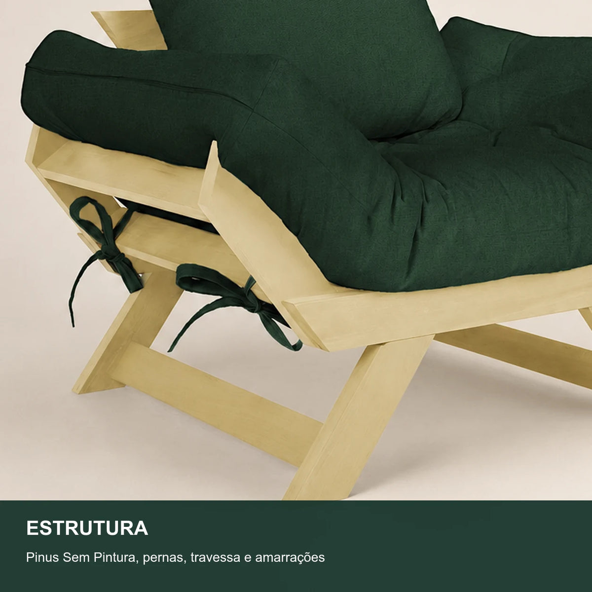 Poltrona Jap�o Acquablock Madeira Pinus Sem Pintura - Verde Oliva - detalhe-estrutura