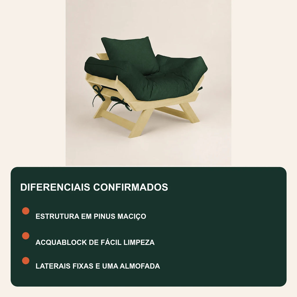 Poltrona Jap�o Acquablock Madeira Pinus Sem Pintura - Verde Oliva - diferenciais