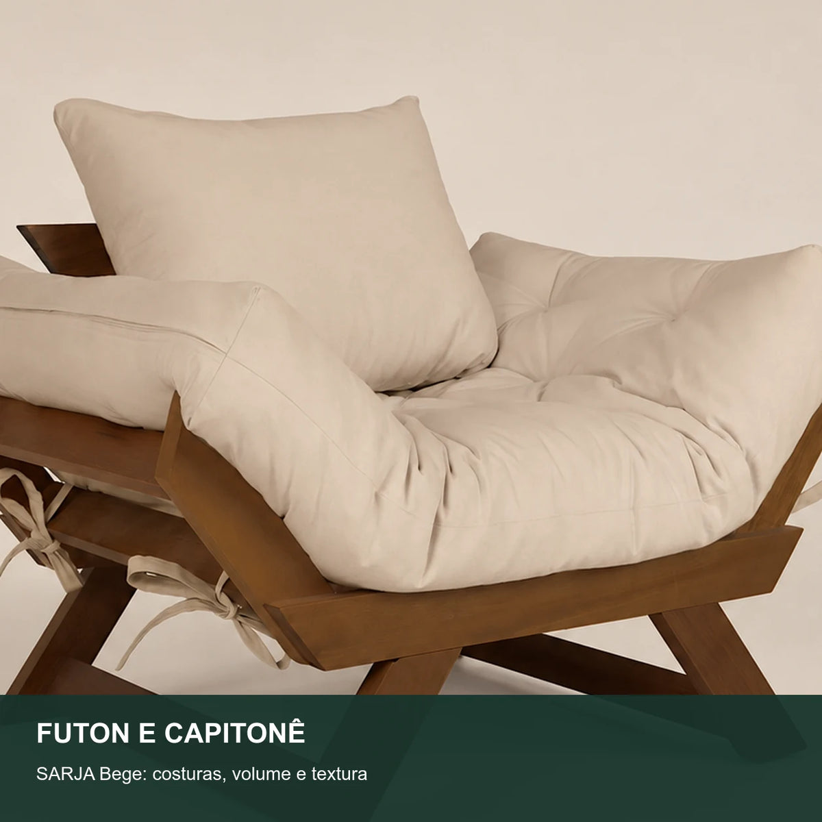 Poltrona Jap�o Sarja Madeira Pinus Imbuia - Bege - detalhe-capitone