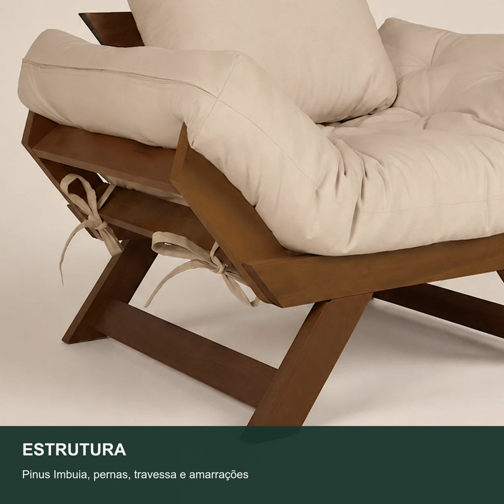 Poltrona Jap�o Sarja Madeira Pinus Imbuia - Bege - detalhe-estrutura