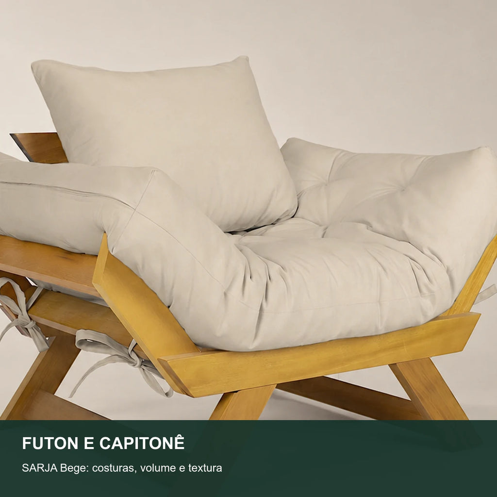 Poltrona Jap�o Sarja Madeira Nobre Mel  - Bege - detalhe-capitone