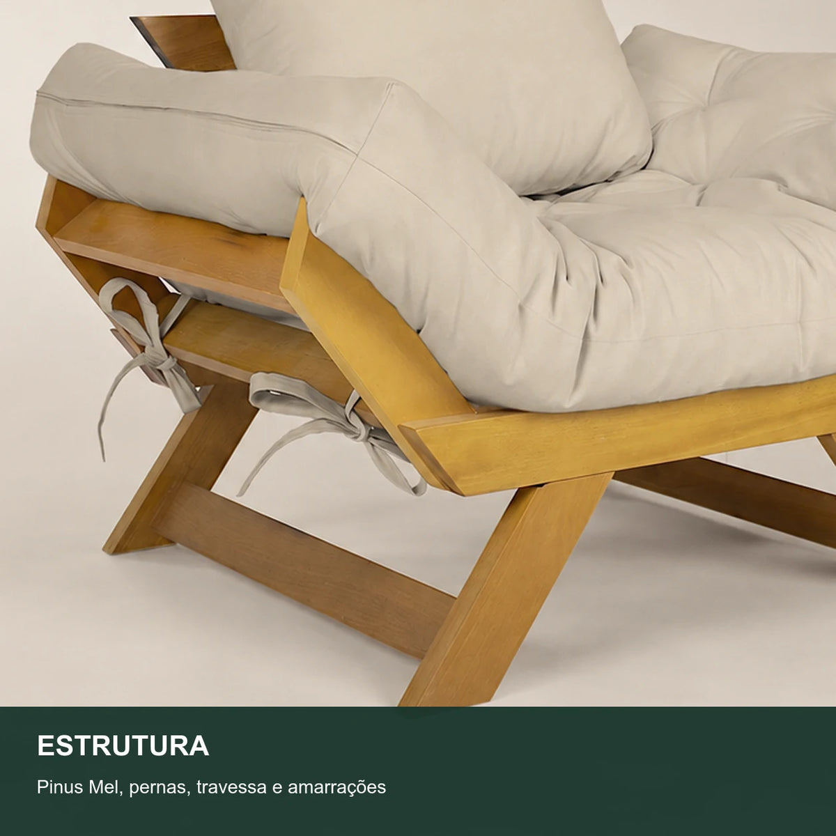 Poltrona Jap�o Sarja Madeira Nobre Mel  - Bege - detalhe-estrutura