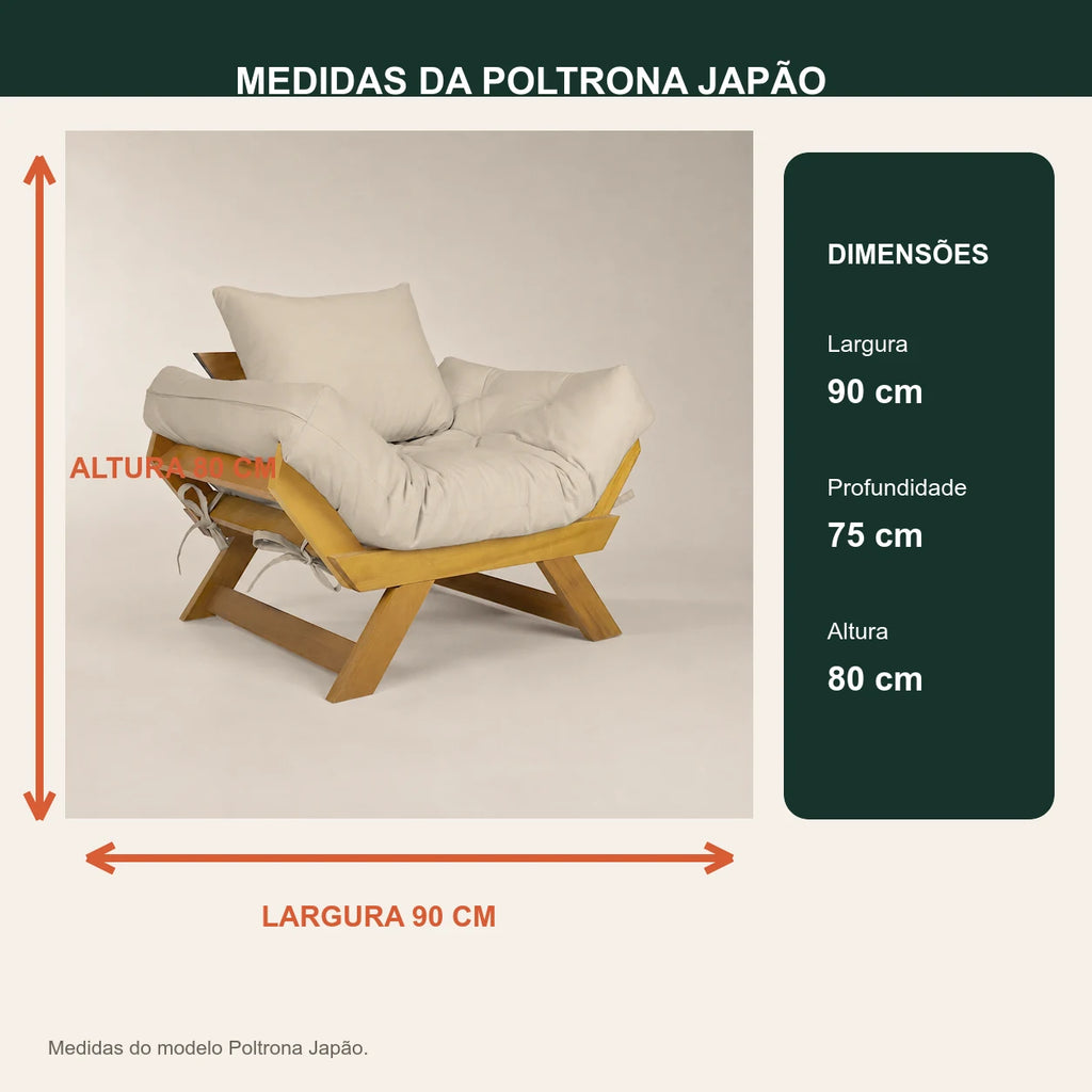 Poltrona Jap�o Sarja Madeira Pinus Mel - Bege - medidas