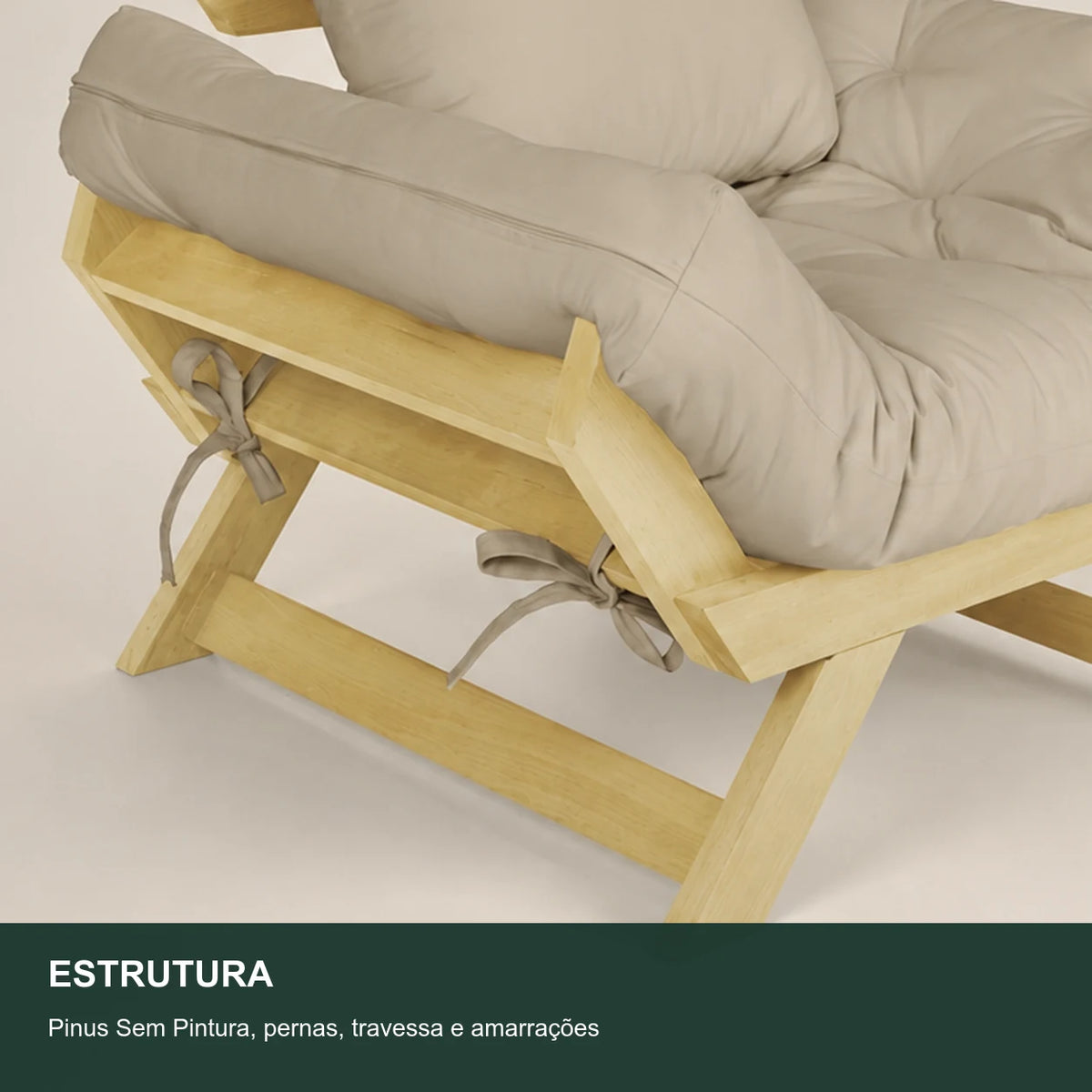 Poltrona Jap�o Sarja Madeira Pinus Sem Pintura - Bege - detalhe-estrutura