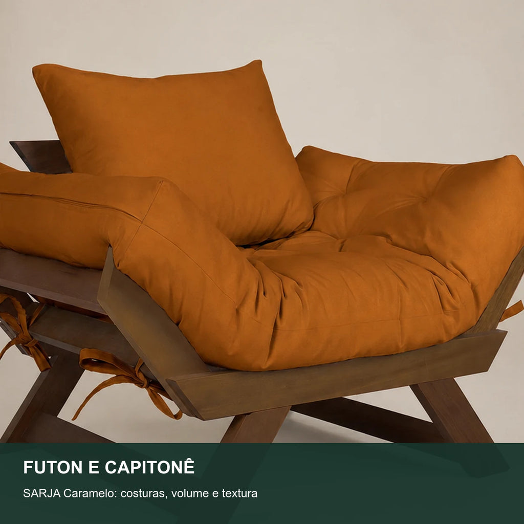 Poltrona Jap�o Sarja Madeira Pinus Imbuia - Caramelo - detalhe-capitone