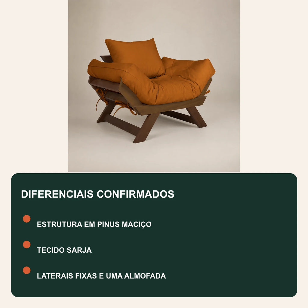 Poltrona Jap�o Sarja Madeira Pinus Imbuia - Caramelo - diferenciais