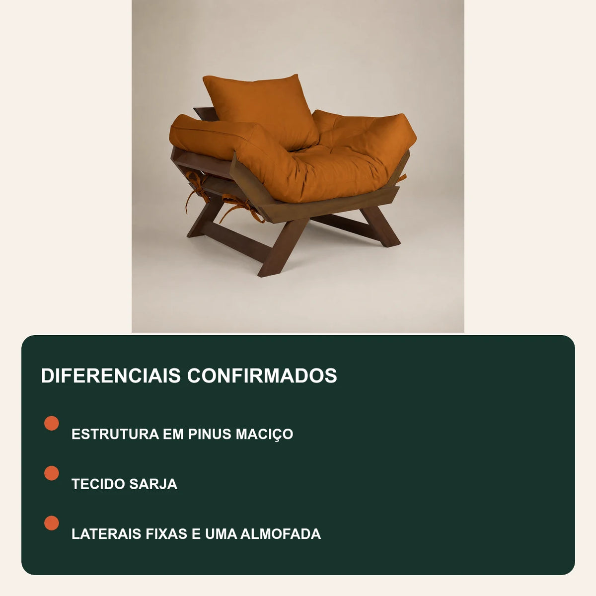 Poltrona Jap�o Sarja Madeira Pinus Imbuia - Caramelo - diferenciais