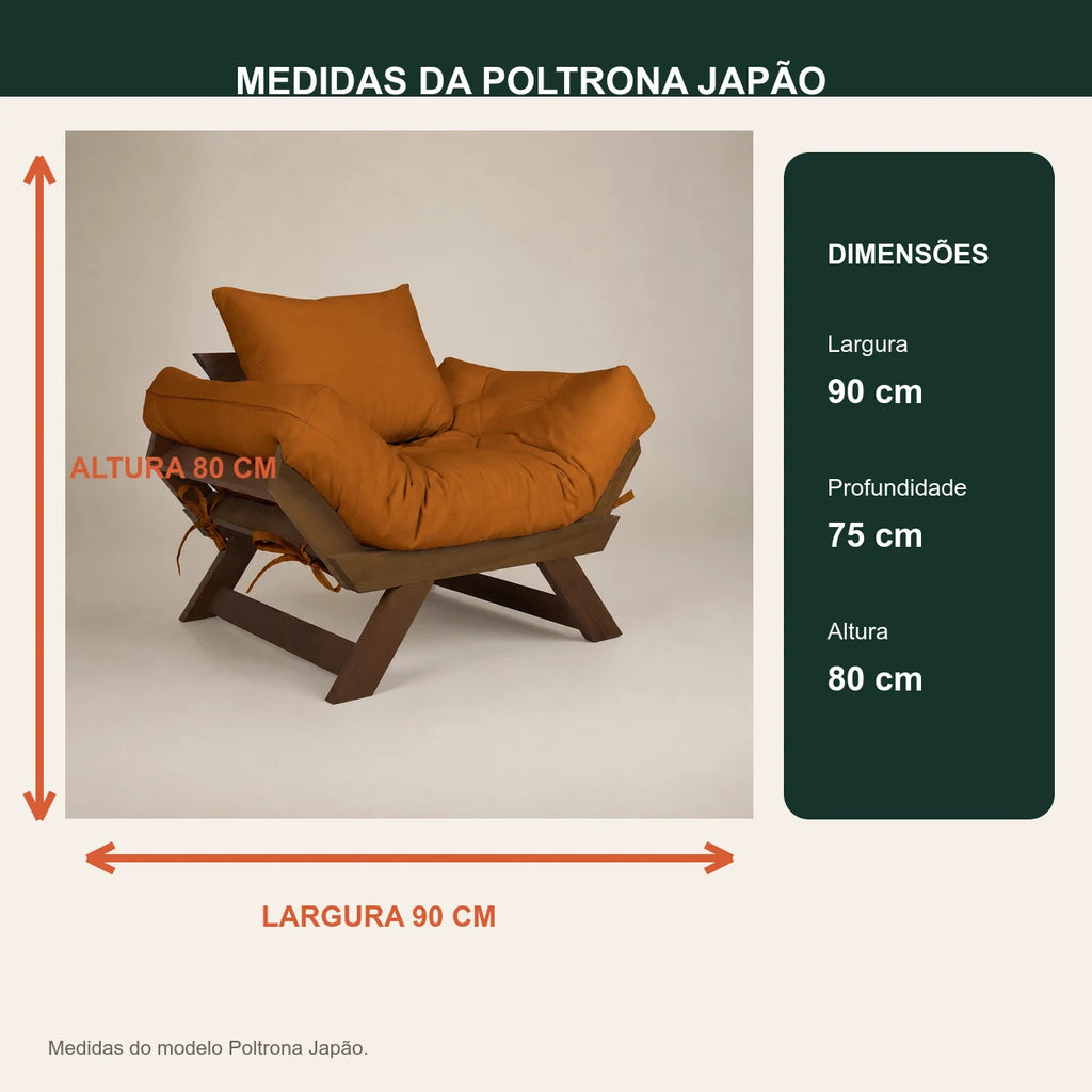 Poltrona Jap�o Sarja Madeira Pinus Imbuia - Caramelo - medidas