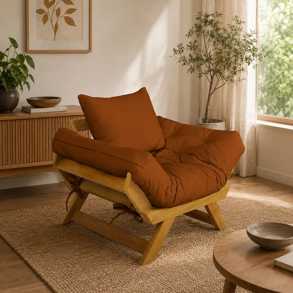 Poltrona Jap�o Sarja Madeira Pinus Mel - Caramelo - ambientada