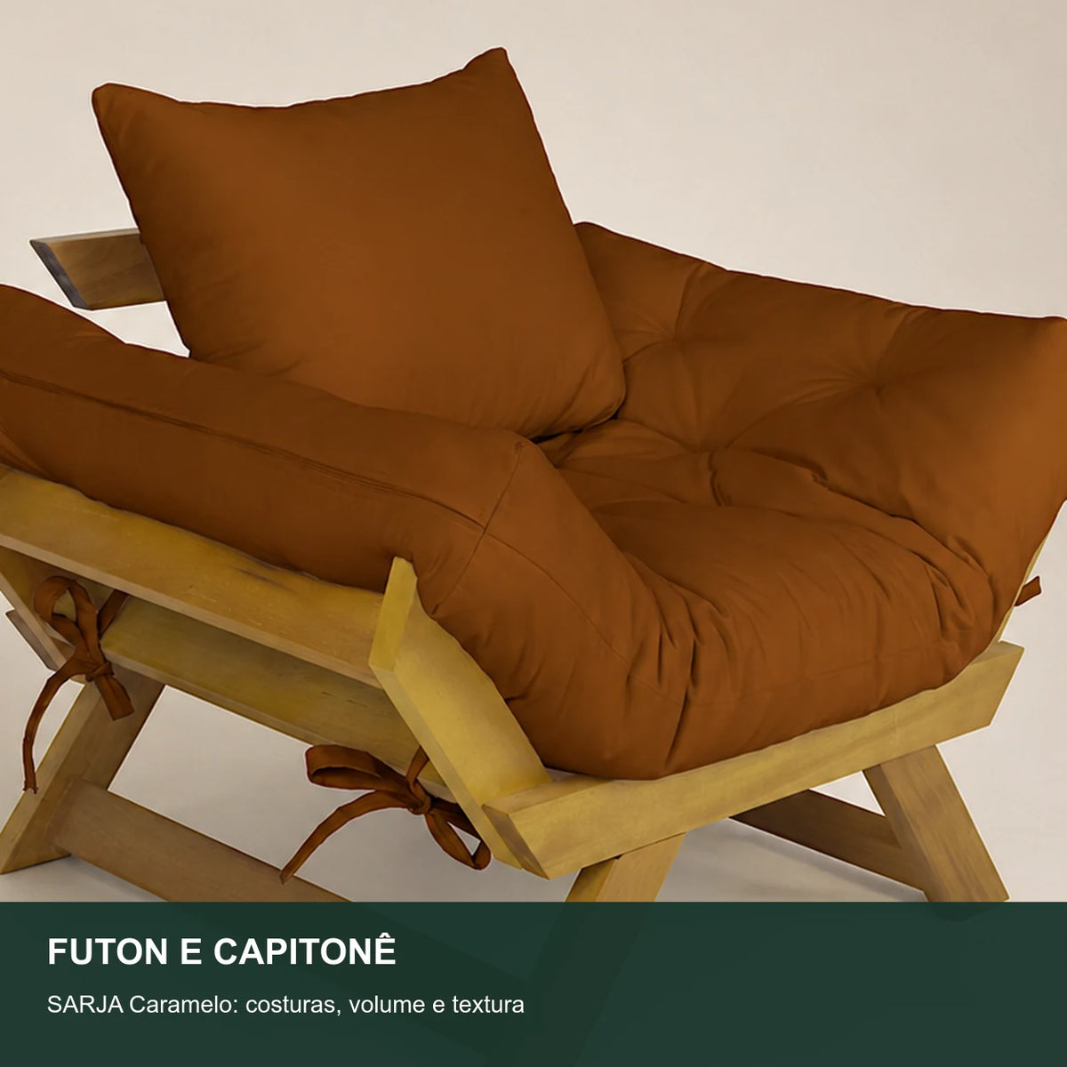 Poltrona Jap�o Sarja Madeira Nobre Mel  - Caramelo - detalhe-capitone