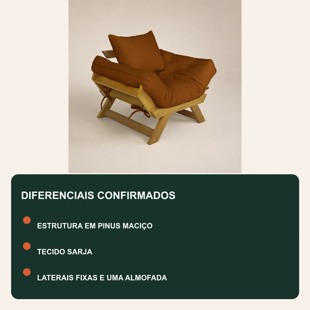 Poltrona Jap�o Sarja Madeira Nobre Mel  - Caramelo - diferenciais