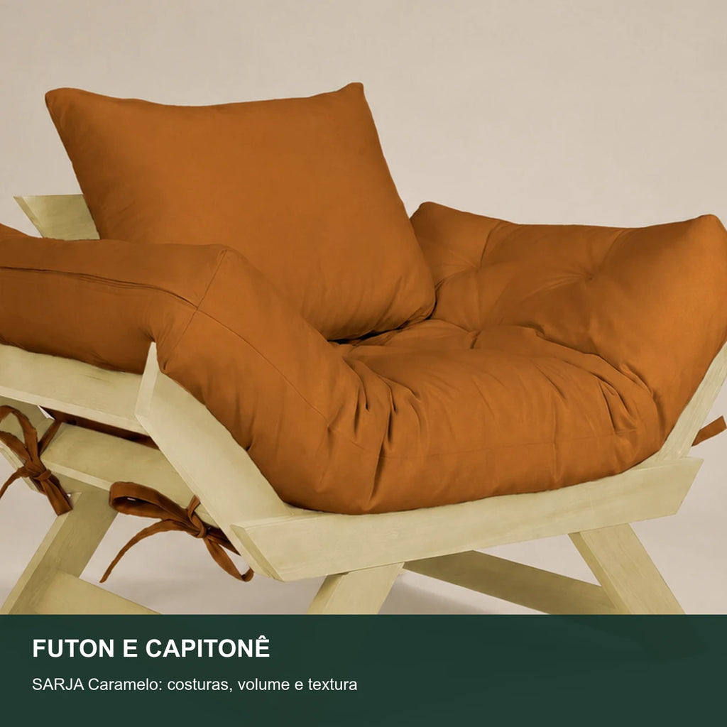 Poltrona Jap�o Sarja Madeira Pinus Sem Pintura - Caramelo - detalhe-capitone