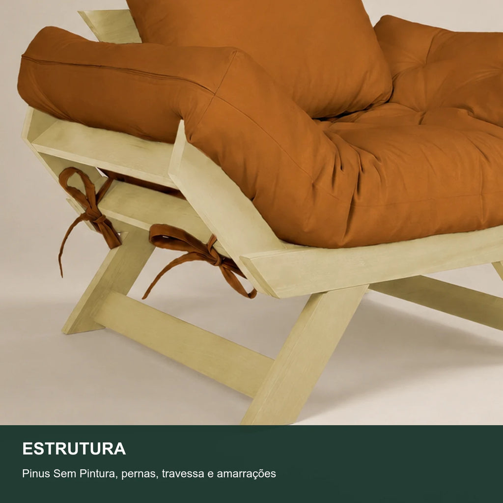 Poltrona Jap�o Sarja Madeira Pinus Sem Pintura - Caramelo - detalhe-estrutura