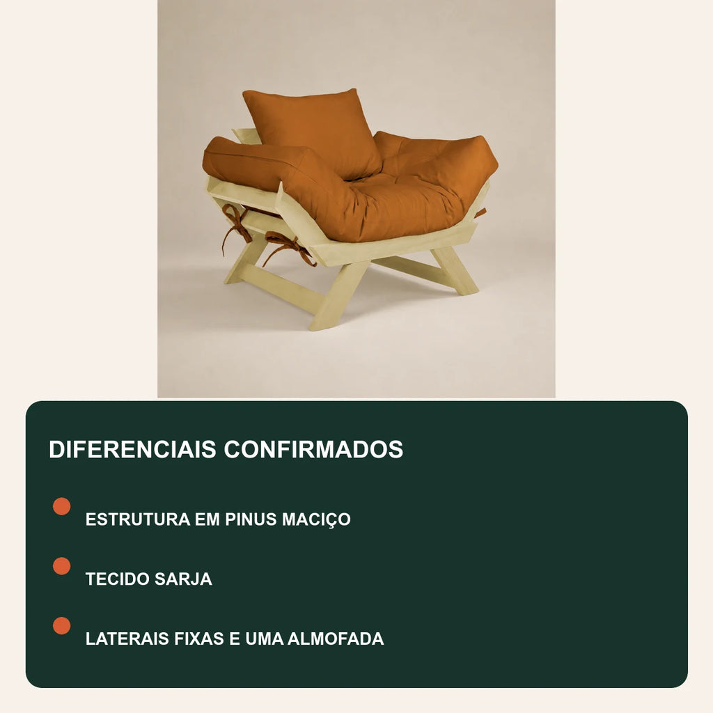 Poltrona Jap�o Sarja Madeira Pinus Sem Pintura - Caramelo - diferenciais