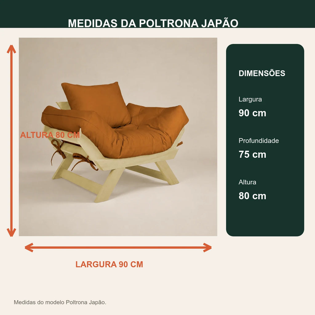 Poltrona Jap�o Sarja Madeira Pinus Sem Pintura - Caramelo - medidas
