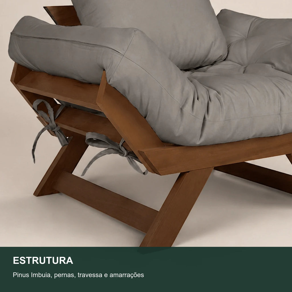 Poltrona Jap�o Sarja Madeira Pinus Imbuia - Cinza - detalhe-estrutura