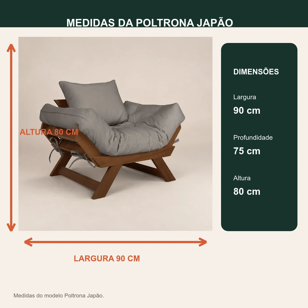 Poltrona Jap�o Sarja Madeira Pinus Imbuia - Cinza - medidas