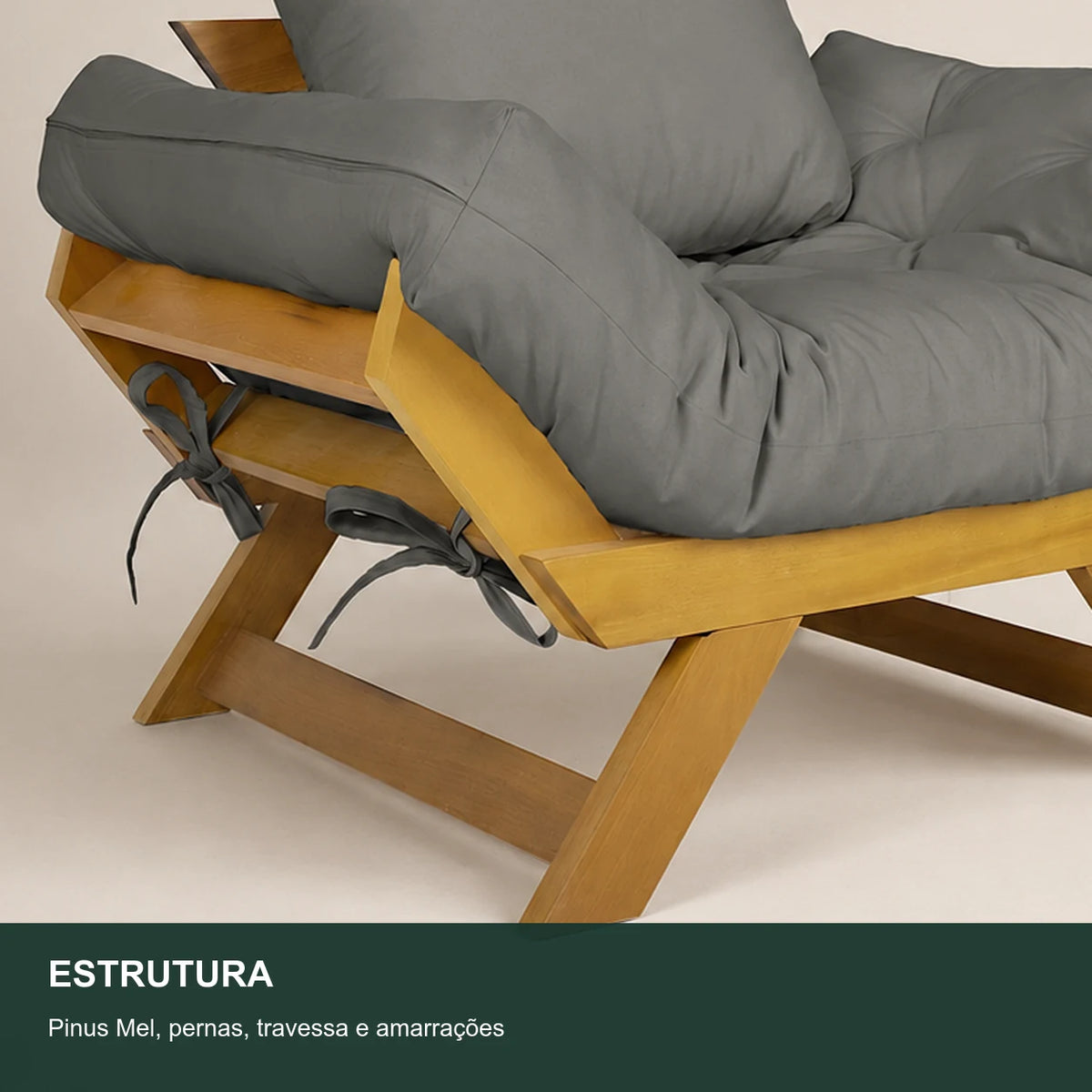 Poltrona Jap�o Sarja Madeira Nobre Mel - Cinza - detalhe-estrutura