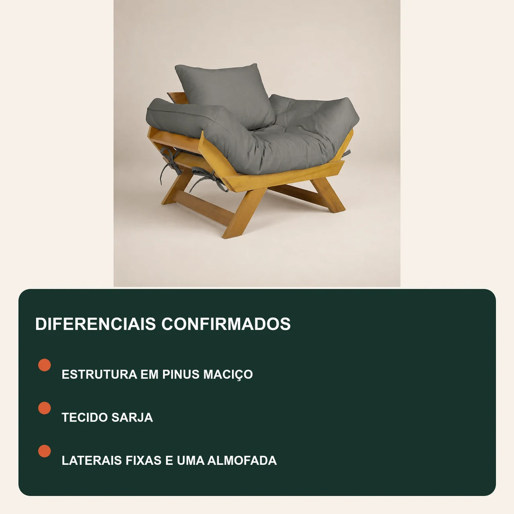 Poltrona Jap�o Sarja Madeira Pinus Mel - Cinza - diferenciais