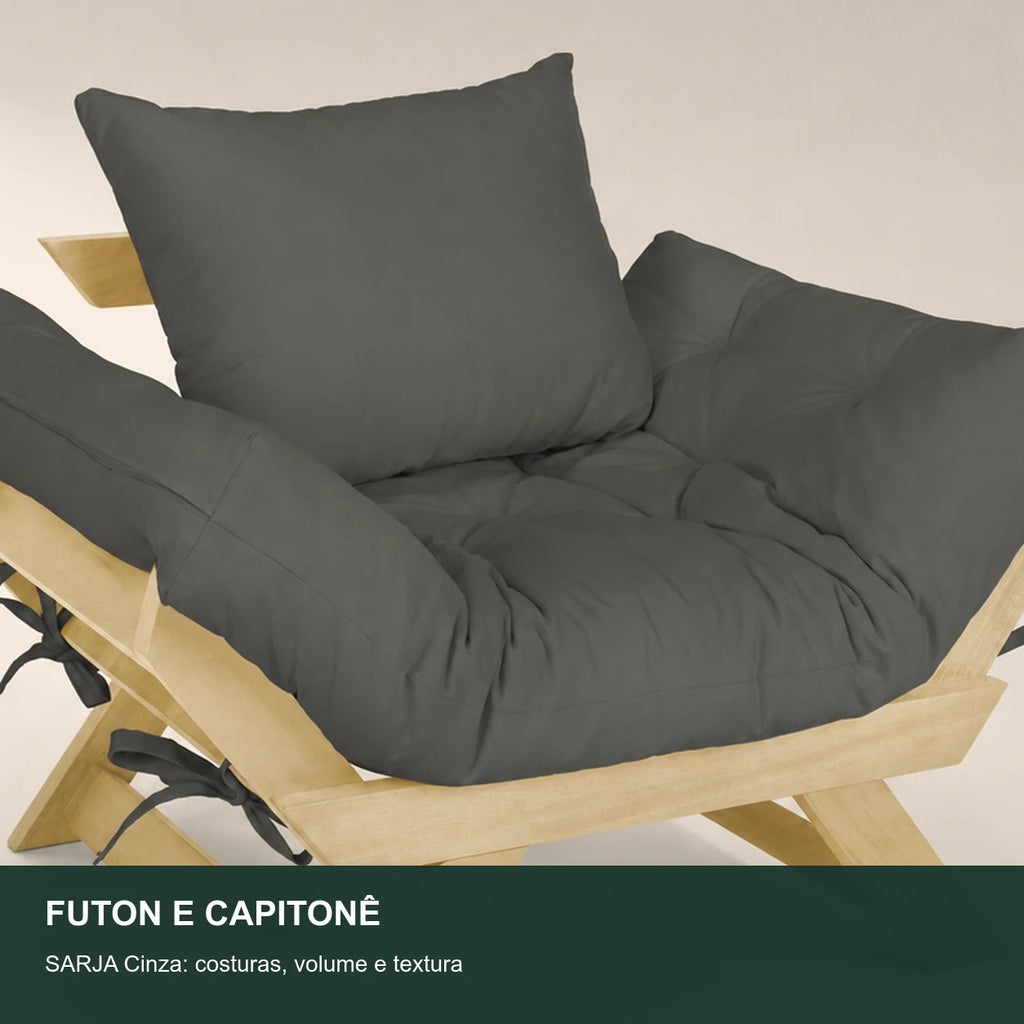 Poltrona Jap�o Sarja Madeira Pinus Sem Pintura - Cinza - detalhe-capitone