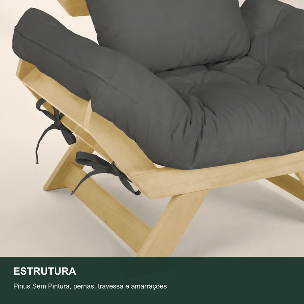 Poltrona Jap�o Sarja Madeira Pinus Sem Pintura - Cinza - detalhe-estrutura