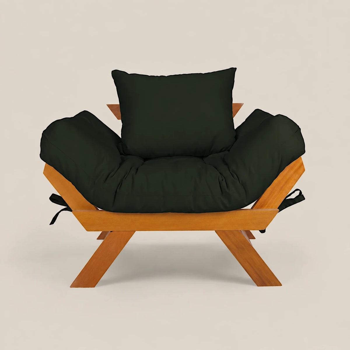 Poltrona Japão Sarja Madeira Nobre Mel - Verde