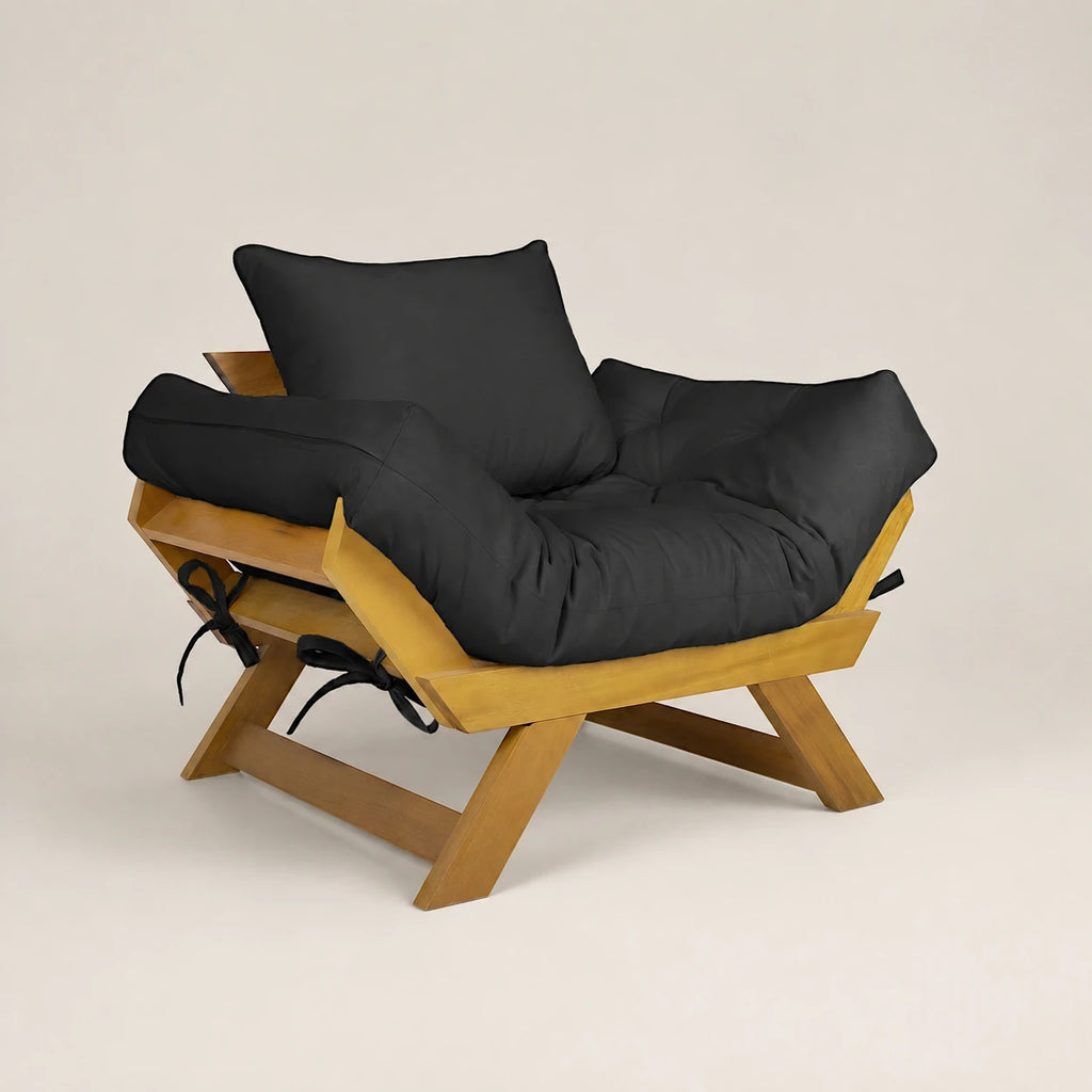 Poltrona Jap�o Sarja Madeira Pinus Mel - Preto