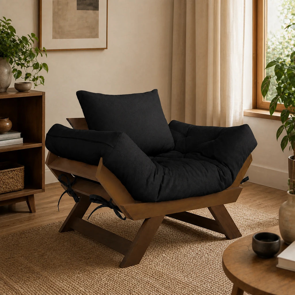 Poltrona Jap�o Sarja Madeira Pinus Imbuia - Preto - ambientada