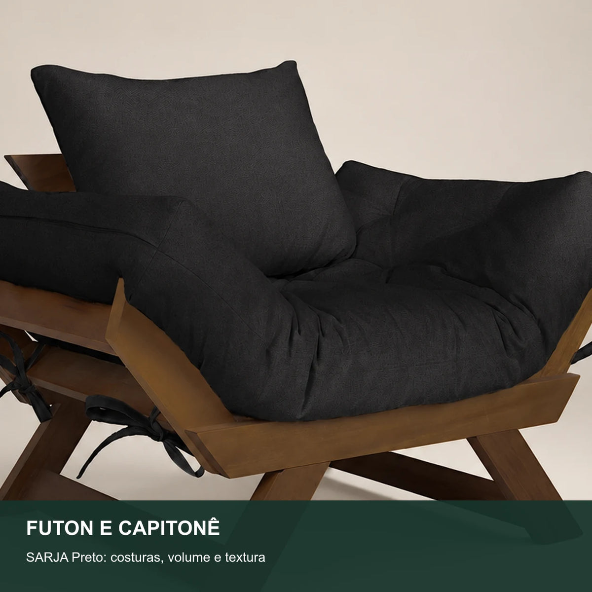 Poltrona Jap�o Sarja Madeira Pinus Imbuia - Preto - detalhe-capitone