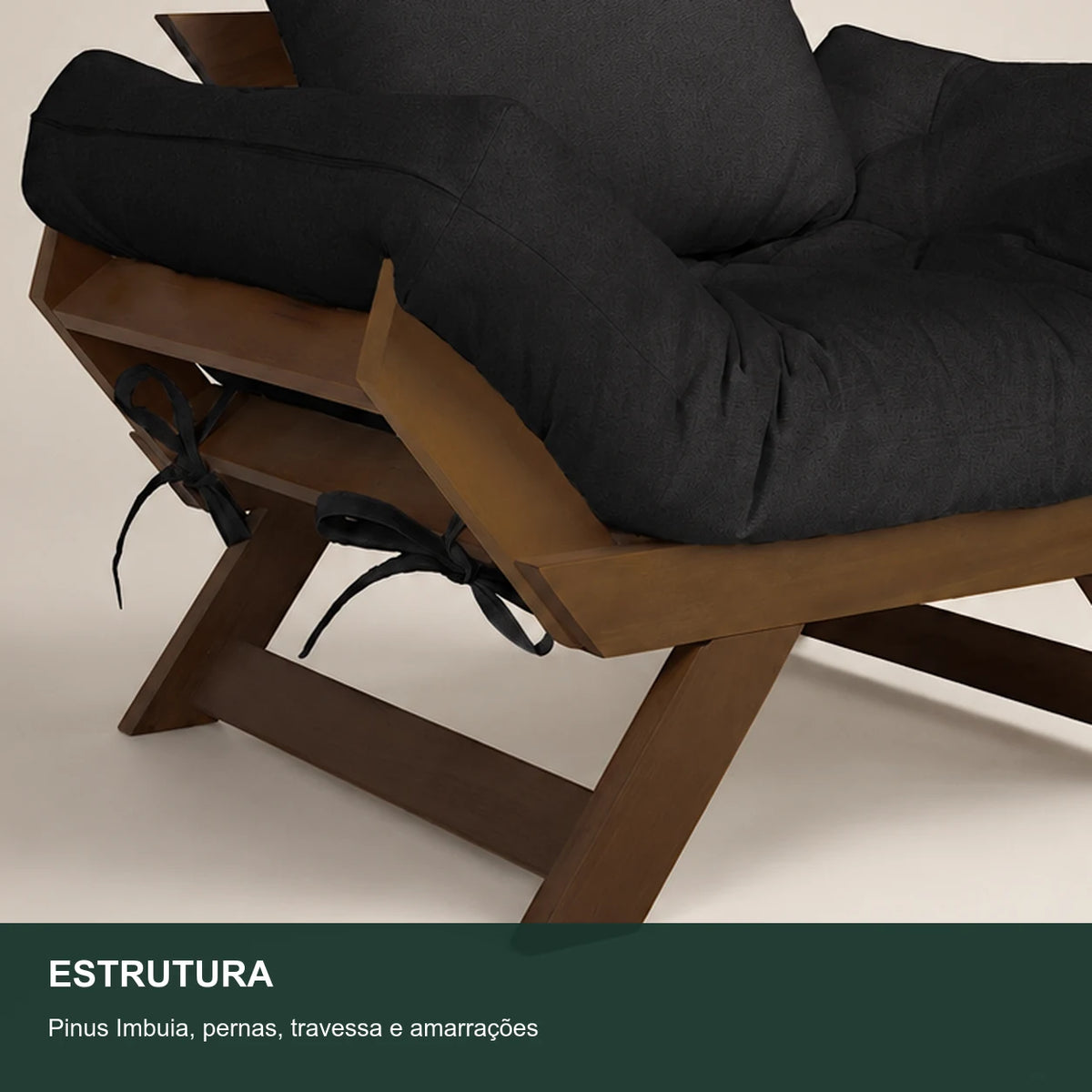 Poltrona Jap�o Sarja Madeira Pinus Imbuia - Preto - detalhe-estrutura